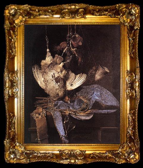 framed  Willem van Still-Life with Hunting Equipment and Dead Birds, ta009-2
